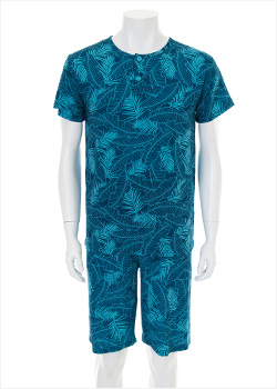 그린잎 남성용 반팔 인견 상하세트 - 풍기인견 여름 잠옷 실내 홈웨어 투피스 (블루)