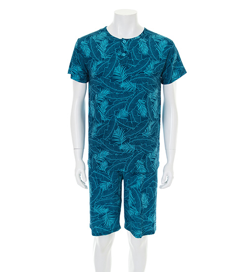 그린잎 남성용 반팔 인견 상하세트 - 풍기인견 여름 잠옷 실내 홈웨어 투피스 (블루)