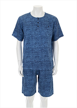 남성용 반팔 인견 상하세트 - 풍기인견 여름 잠옷 실내 홈웨어(블루진)